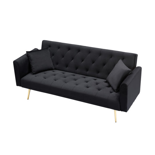71-Inch Black Velvet Foldable Retro Double Sofa Bed for Small Spaces