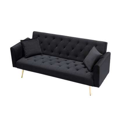 71-Inch Black Velvet Foldable Retro Double Sofa Bed for Small Spaces
