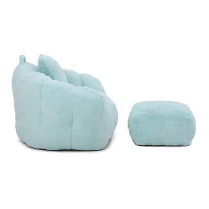 Oversized Shell-Shaped Faux-Fur Bean Bag Chair with Footstool for Adults & Kids