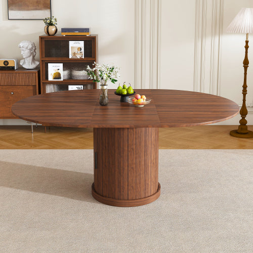 Extendable Oval Dining Table with 2-Tier Storage, Walnut Brown
