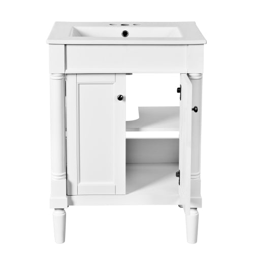 24'' Bathroom Vanity with Top Sink, 2-Tier Modern Bathroom Storage Cabinet, Single Sink Bathroom Vanity, Large Storage Shelves