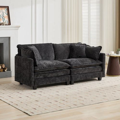 Black Cloud Loveseat Sofa, Breathable Chenille Fabric, Ottoman Not Included