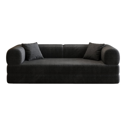 78.8 inch  Black Boneless Corduroy Convertible Compressed Floor Sofa Bed, No Assembly
