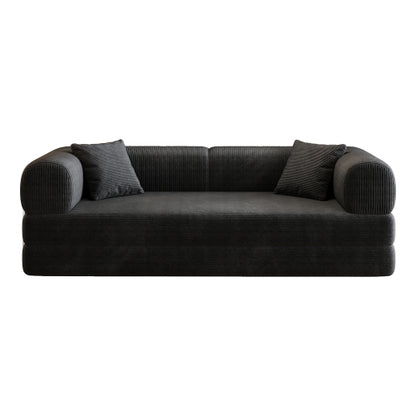 78.8 inch  Black Boneless Corduroy Convertible Compressed Floor Sofa Bed, No Assembly