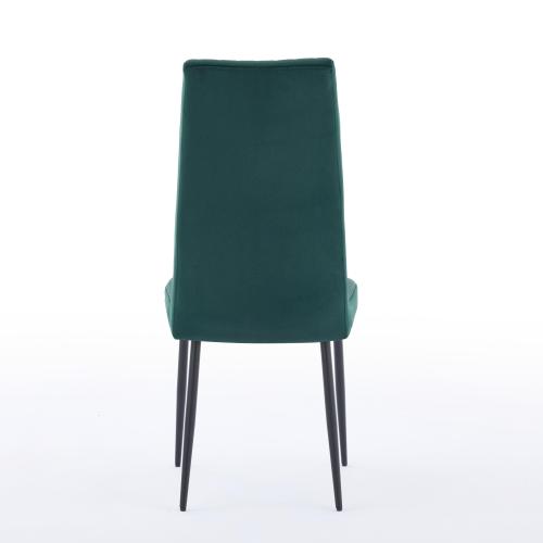 Set of 2 Green Velvet Dining Chairs, Black Powder-Coated Iron Feet, Solid Wood Frame, KD Structure, 300lbs Load