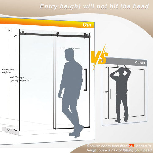 Frameless Single sliding shower door 56-60 "W x 76" H, 1/4 "(6 mm) Clear Tempered Glass, Explosion Proof Film, Stainless Steel Handle Square Tube Track Brushed Nickel