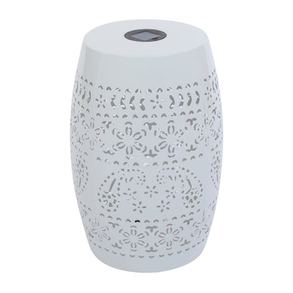 Solar Side Table with Built-in Solar Battery,Stunning Flower Pattern at Night,Eco-Friendly and Energy Efficient Outdoor Furniture Ideal,for Patios Gardens and Backyards(White)