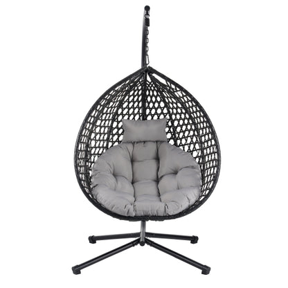 U_STYLE Sturdy Hammock Chair with Stand,Durable Hanging Egg Chair with Rattan Weaving