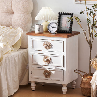 Distressed White 3-Drawer Farmhouse Nightstand