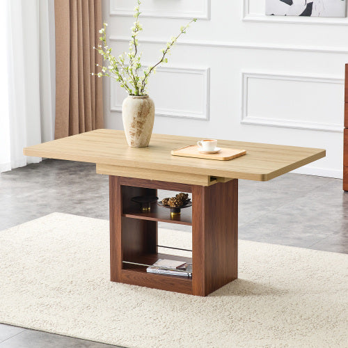 Expandable MDF Dining Table with Storage, Walnut Finish