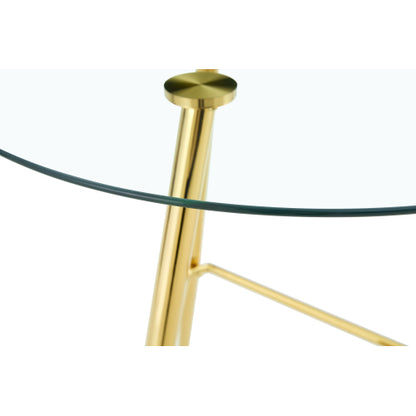 36 Inch Height Bar Table, 34 Inch Round Tempered Glass Top Pub Table with Chrome-Plated Golden Metal Legs, Modern Bistro Table for Kitchen Island/Bar/Cafe