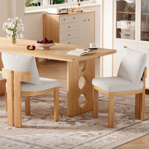 Set of 2 Beige Boucle Dining Chairs with Rubber Wood Frame, Indoor Kitchen & Dining Room Chairs