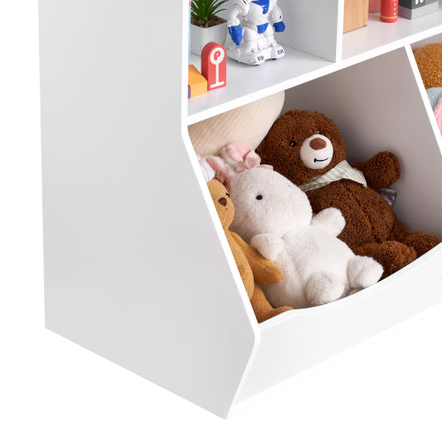 White 5-Cubby Wooden Kids Storage Cabinet Multi-Grid Toy Bookshelf Rounded Edge Safe Children Room Furniture