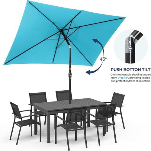 6.5 x 10 ft Turquoise Rectangular Patio Umbrella with Crank, Tilt, Polyester UV-Resistant Canopy for Pool, Backyard & Patio (Without base)