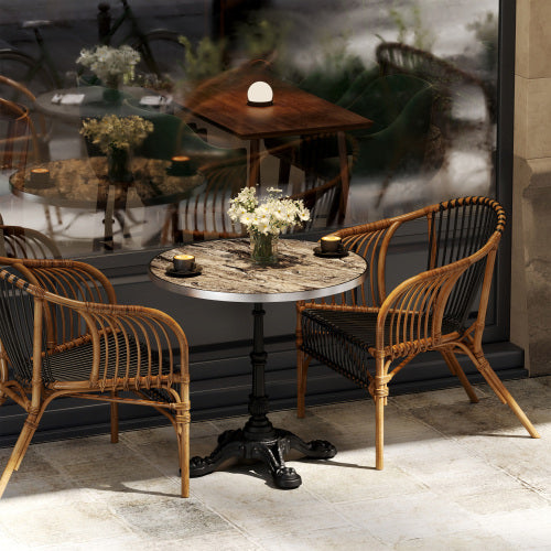 Marble-Look Sintered Stone Square Table - Heavy-Duty Cast Iron Base for Bistro, Cafe, Bar & Home Use