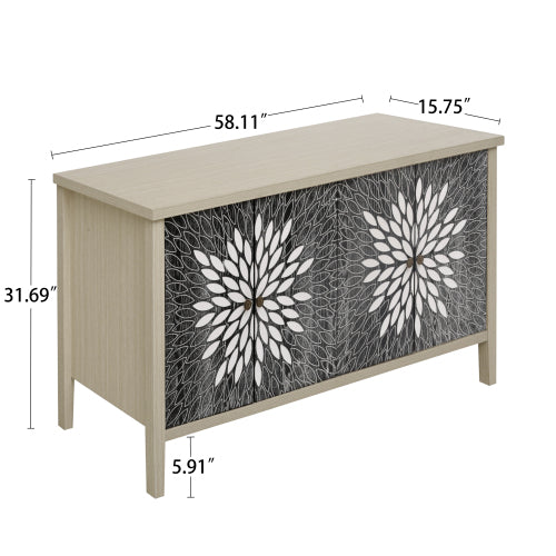 4 Doors Modern Wood Grain Sideboard Adjustable Shelf Storage Cabinet With Anti-Tipping Device For Home