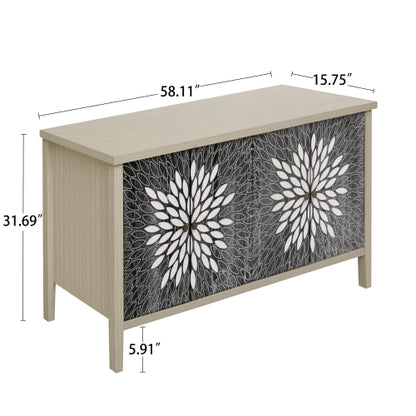 4 Doors Modern Wood Grain Sideboard Adjustable Shelf Storage Cabinet With Anti-Tipping Device For Home