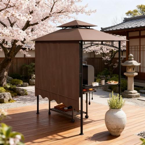 Outdoor Grill Gazebo 8' x 5' Gazebo Shelter with Side Awning