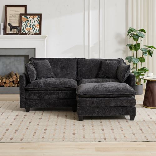 Black Cloud Loveseat Sofa, Breathable Chenille Fabric, Ottoman Not Included
