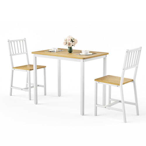3-Piece Natural & White Industrial Dining Set, Table & 2 Chairs