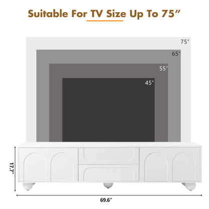 Cream TV Stand with Arched Doors and Drawers White Entertainment Center