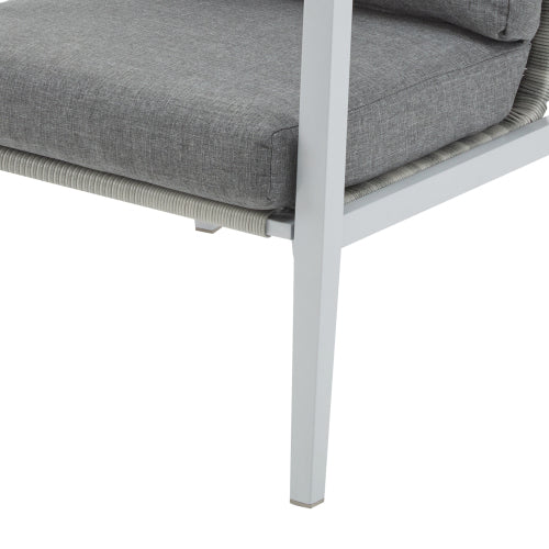 [Set of 2] Silver Aluminum Lounge Chair with Sleek Rope Accents and Comfortable Cushions, Perfect for Modern Outdoor and Indoor Spaces