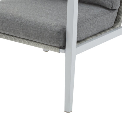 [Set of 2] Silver Aluminum Lounge Chair with Sleek Rope Accents and Comfortable Cushions, Perfect for Modern Outdoor and Indoor Spaces