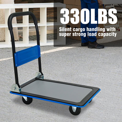 Flatbed Cart, 330lbs Heavy Duty Capacity Platform Hand Truck 360 Degree Swivel Wheels Foldable Push Hand Cart for Loading and Storage