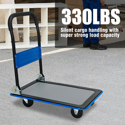 Flatbed Cart, 330lbs Heavy Duty Capacity Platform Hand Truck 360 Degree Swivel Wheels Foldable Push Hand Cart for Loading and Storage