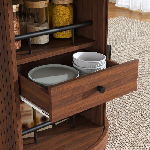 Extendable Oval Dining Table with 2-Tier Storage, Walnut Brown