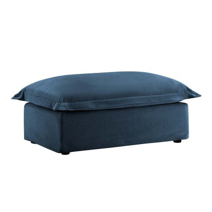 Blue Chenille Modular Ottoman, Washable Cover High Density Foam Multiuse Footrest for Indoor Space