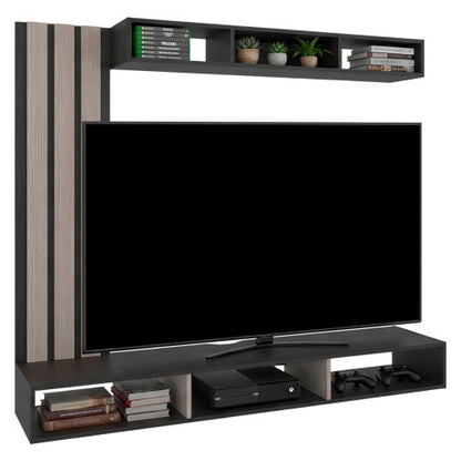 Black Wengue & Oak Floating Entertainment Center, 63 Inch Wall Media Console for TVs Up to 65 Inch TV