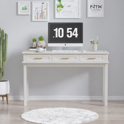 Cream White Vanity Desk with 3 Drawers, Modern Makeup or Writing Desk, Multipurpose Dressing Table for Bedroom, No Mirror Included
