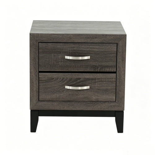 Modern 2 Drawer Nightstand with Wood Grain Finish, Solid Wood Frame Bedside Table