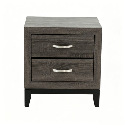 Modern 2 Drawer Nightstand with Wood Grain Finish, Solid Wood Frame Bedside Table
