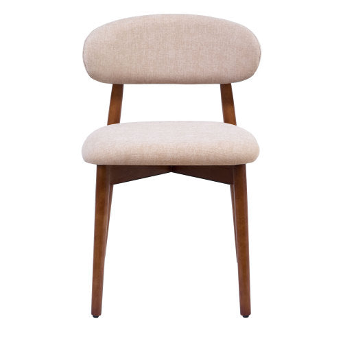 Set of 2 Light Camel Flannelette Dining Chairs, Walnut Solid Oak Wood Legs 300lbs Capacity Armless Side Chairs