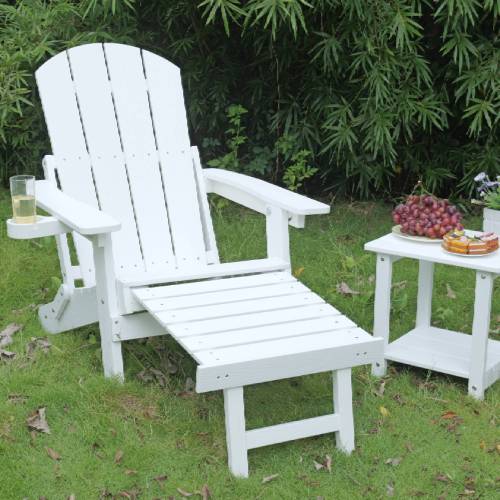 Lounge chair white color, suitable for all seasons: Outdoor lounge chair, made of sturdy HIPS material, equipped with 304 stainless steel accessories.
