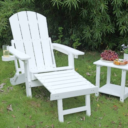 Lounge chair white color, suitable for all seasons: Outdoor lounge chair, made of sturdy HIPS material, equipped with 304 stainless steel accessories.
