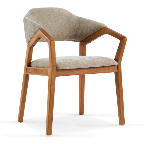 Set of 2 Oatmeal Chenille Dining Armchairs with Bent Wood Frame, Upholstered Dining Chairs