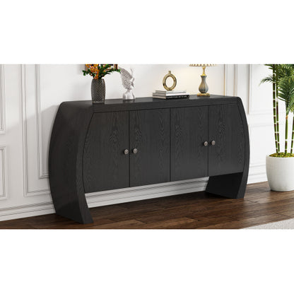 Four-Door Ash Veneer Storage Cabinet with Curved Legs, Perfectly Suited for Hallways, Entrances, and Living Rooms