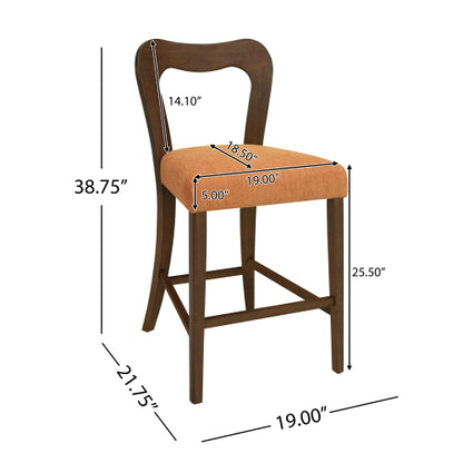 Rubberwood Counter Stools with Upholstered Seats, Set of 2, Caramel/Walnut