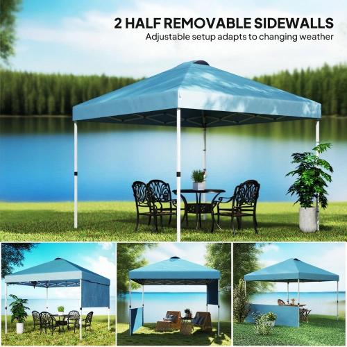 10x 10 ft party tent Pop Up Canopy Tent with 2 Half Sidewalls with Wheeled Carry Bag, Blue