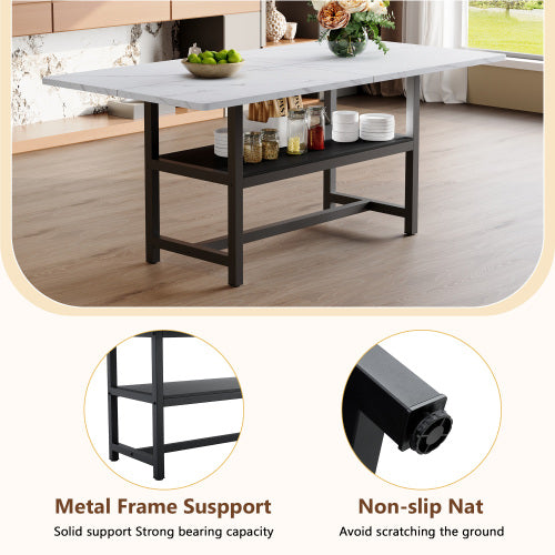 71-Inch White Wood Grain Dining Table with Storage Shelf