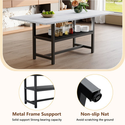 71-Inch White Wood Grain Dining Table with Storage Shelf