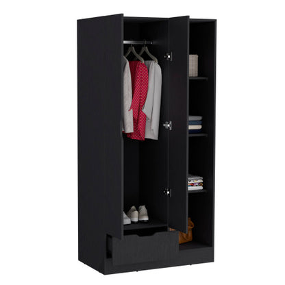 Armoire with 4-Tier Storage Shelves and 1 Drawer Black