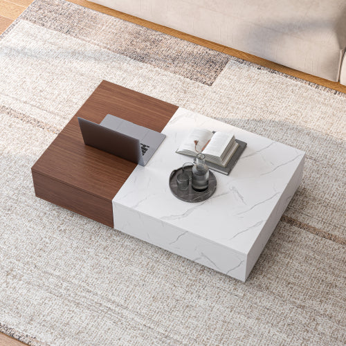 Modern Walnut Coffee Table with Storage MDF Living Room Center Table