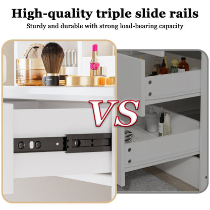 White Vanity Desk with Mirror & Lights, Power Outlet, 3 Lighting Modes, Cabinet Drawers, Shelves & Storage Stool