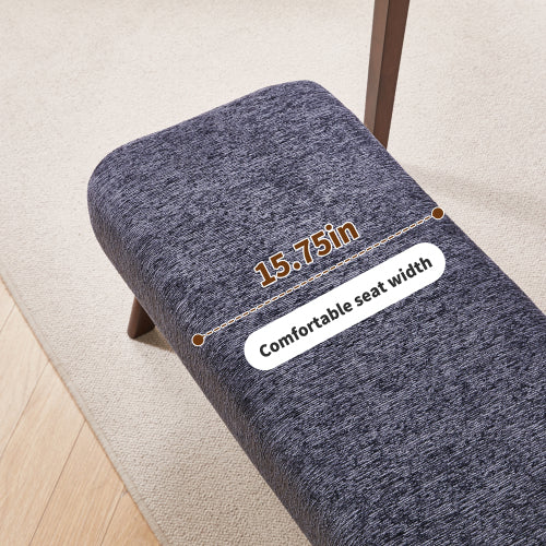 Chenille Upholstered Bench with Solid Wood Legs, Entryway Ottoman