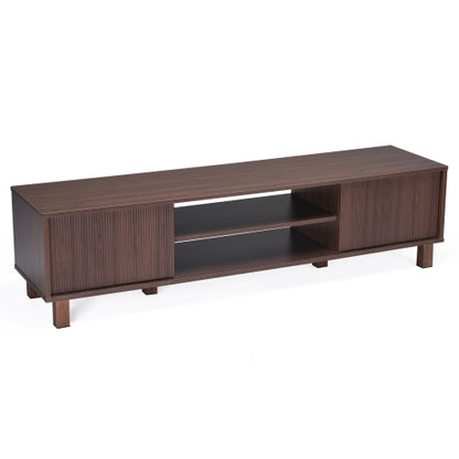 Modern Wooden TV Stand for 70 Inch TV with Adjustable Partition & Double Storage Cabinets