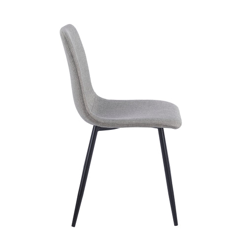 Set of 4 Grey Linen Upholstered Dining Chairs, High Back Side Chairs with Sturdy Black Metal Legs for Dining Room & Kitchen